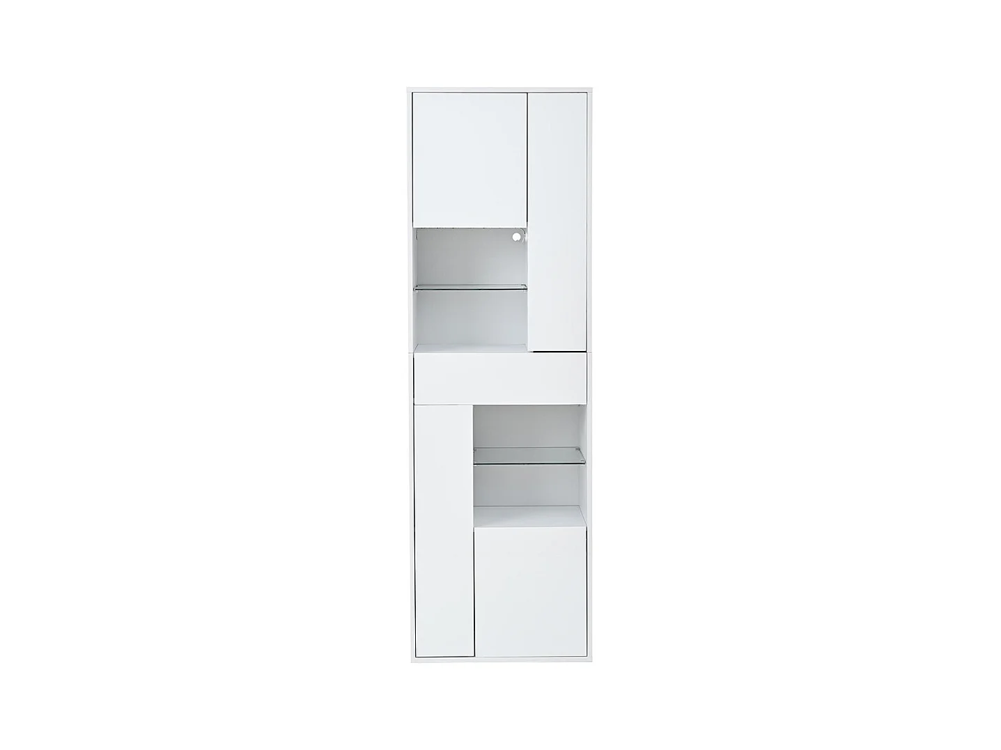 Vitrine armoire haute 1 tiroir 4 placards verre LED brillante design buffet salon présentoir blanc