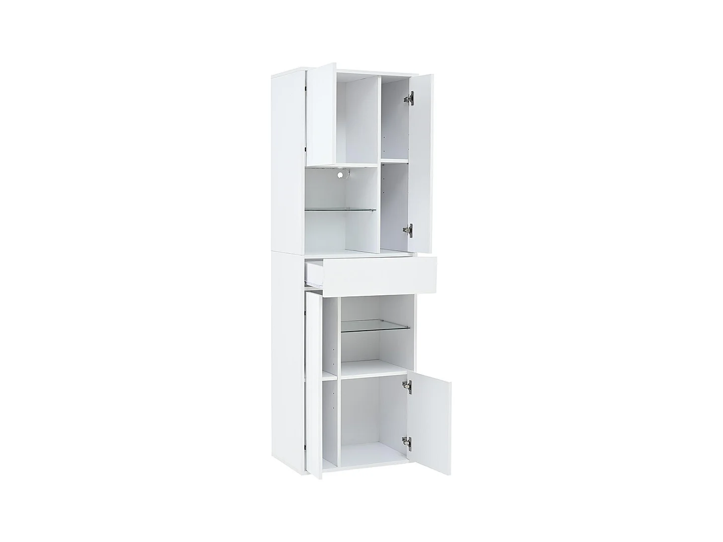 Vitrine armoire haute 1 tiroir 4 placards verre LED brillante design buffet salon présentoir blanc