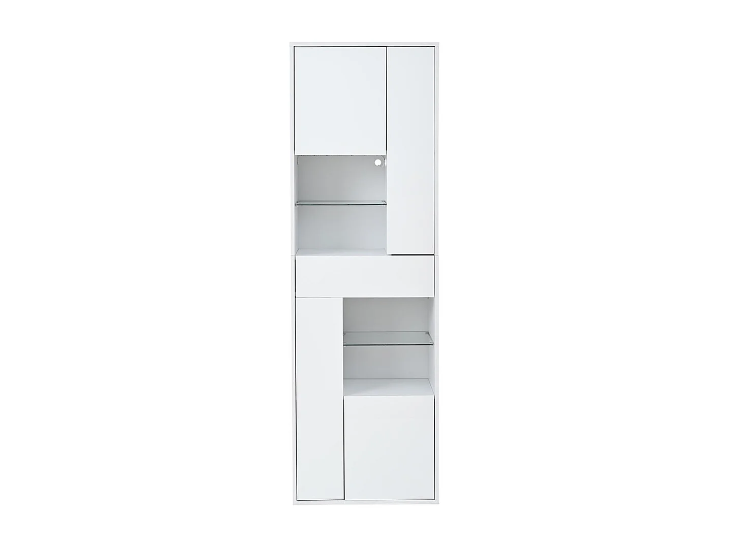Vitrine armoire haute 1 tiroir 4 placards verre LED brillante design buffet salon présentoir blanc