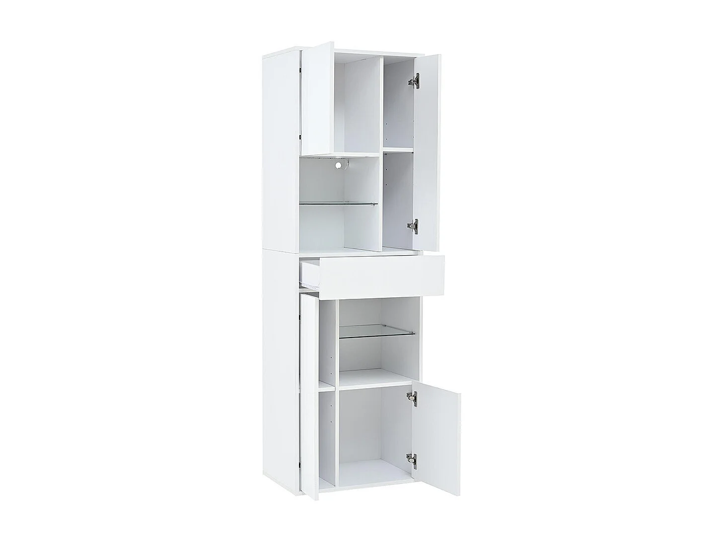 Vitrine armoire haute 1 tiroir 4 placards verre LED brillante design buffet salon présentoir blanc