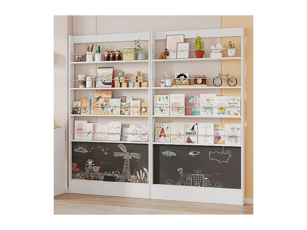 Étagère livres images lot 2 étagères 4 niveaux étagère noire anti-basculement porte