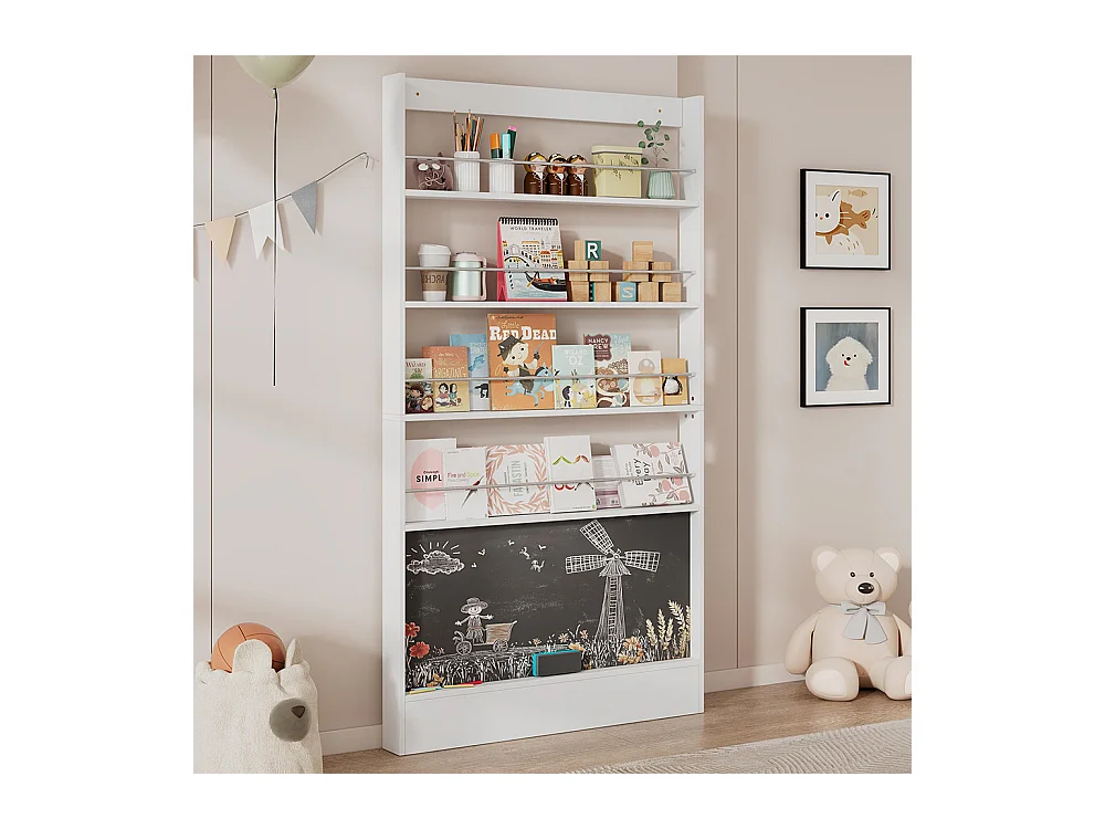 Étagère livres images 4 niveaux étagère noire à peindre anti-basculement gain place porte