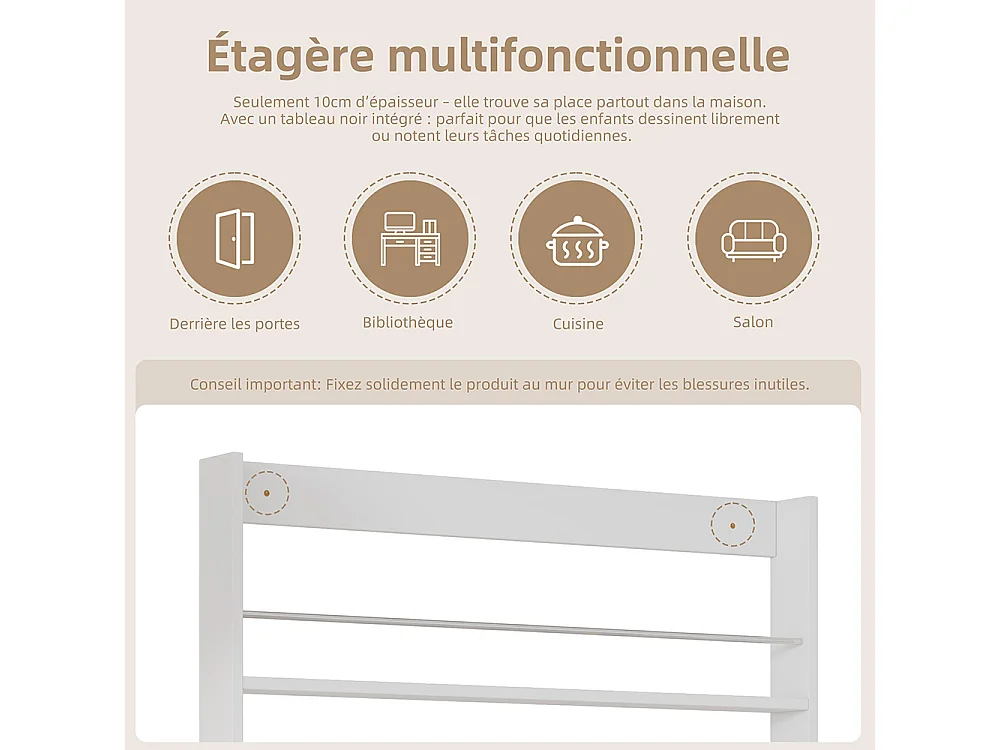Étagère livres images 4 niveaux étagère noire à peindre anti-basculement gain place porte