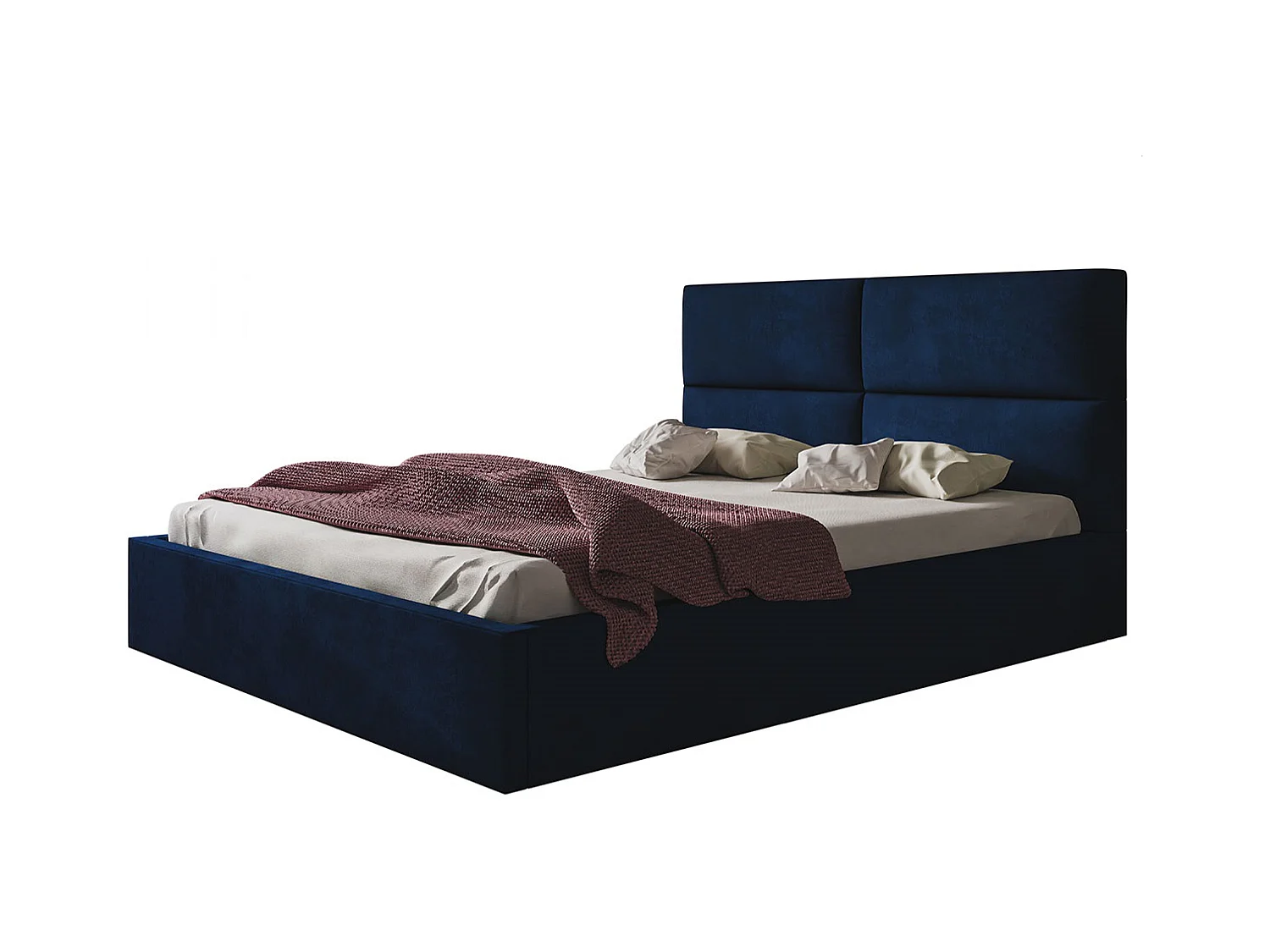 Lit rembourré LIZBONA SLIM avec tête de lit, 180 x 200 cm, lit double avec coffre de rangement et sommier à lattes en bois, couleur : bleu foncé, tissu velours