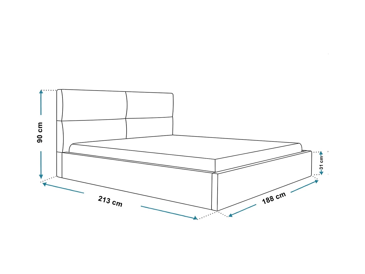 Lit rembourré LIZBONA SLIM avec tête de lit, 180 x 200 cm, lit double avec coffre de rangement et sommier à lattes en bois, couleur : bleu foncé, tissu velours