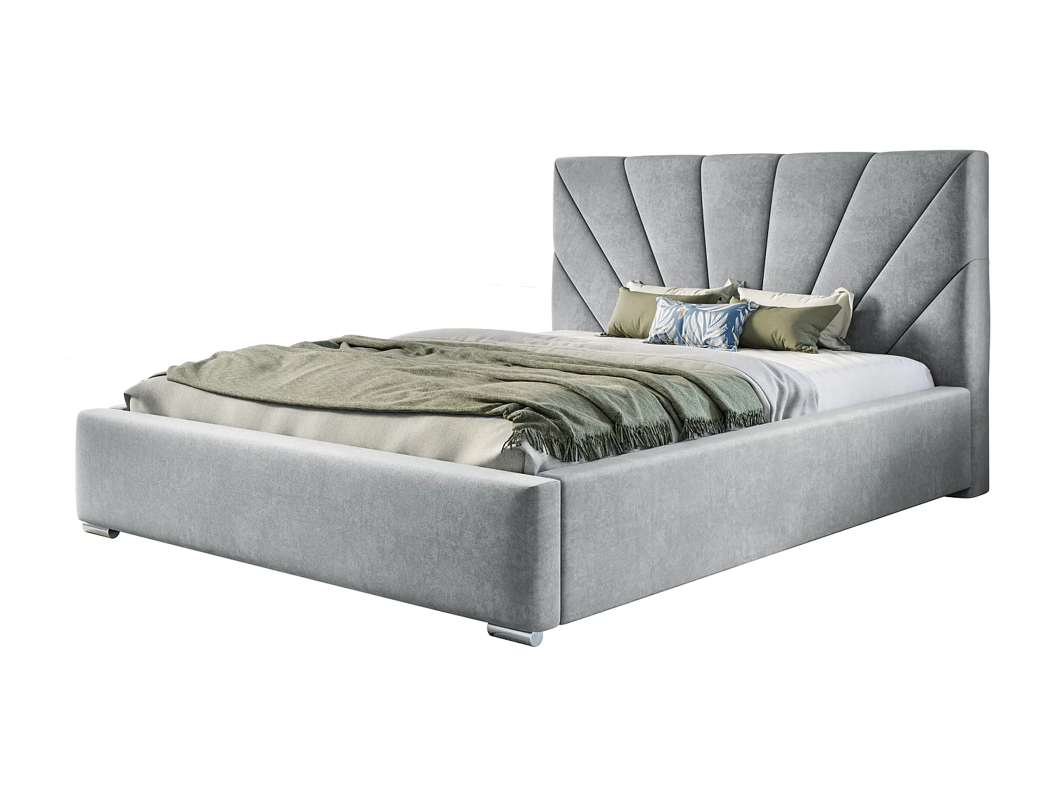 Lit rembourré Denver avec tête de lit, 180x200 cm, lit double avec coffre de rangement et sommier à lattes en bois, tissu velours, couleur : gris