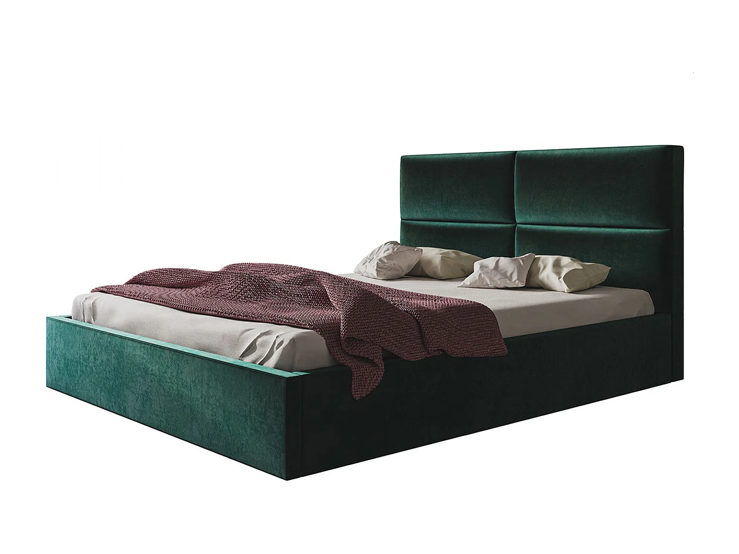 Lit rembourré LIZBONA SLIM avec tête de lit, 140x200 cm, avec coffre de rangement et sommier à lattes en bois, couleur: vert, tissu velours