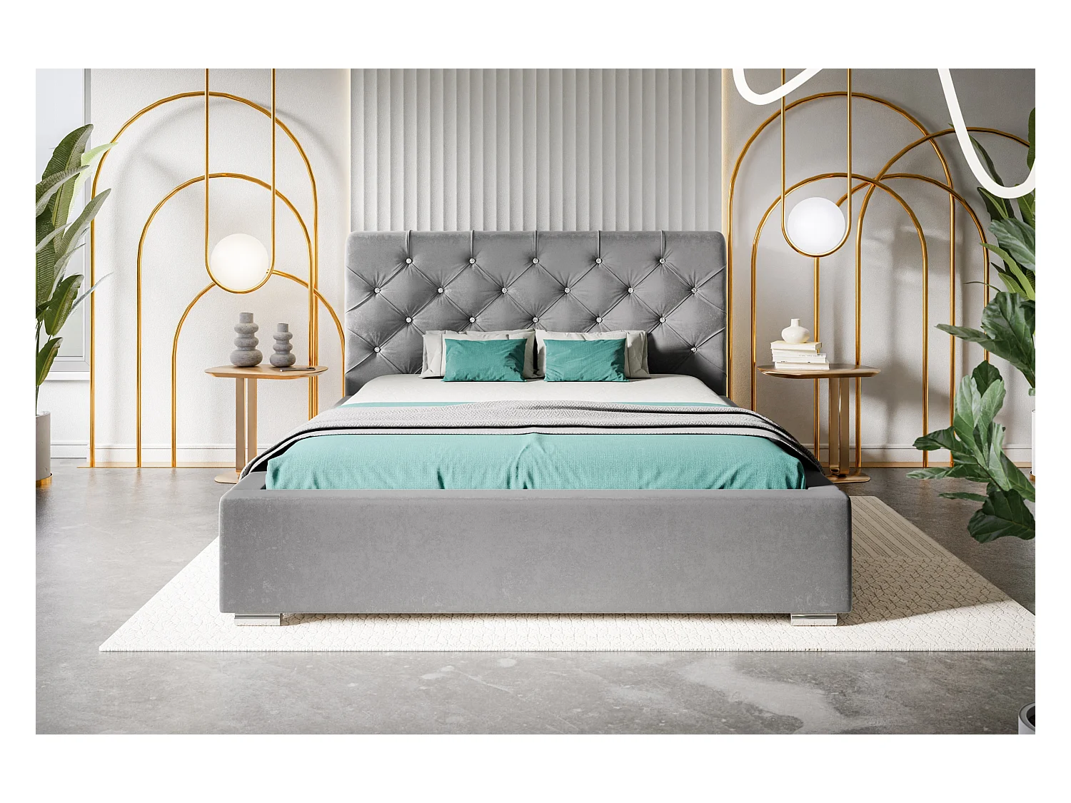 Lit rembourré Boston avec tête de lit, 180x200 cm, lit double avec coffre de rangement et sommier à lattes en bois, tissu velours, couleur : bleu foncé