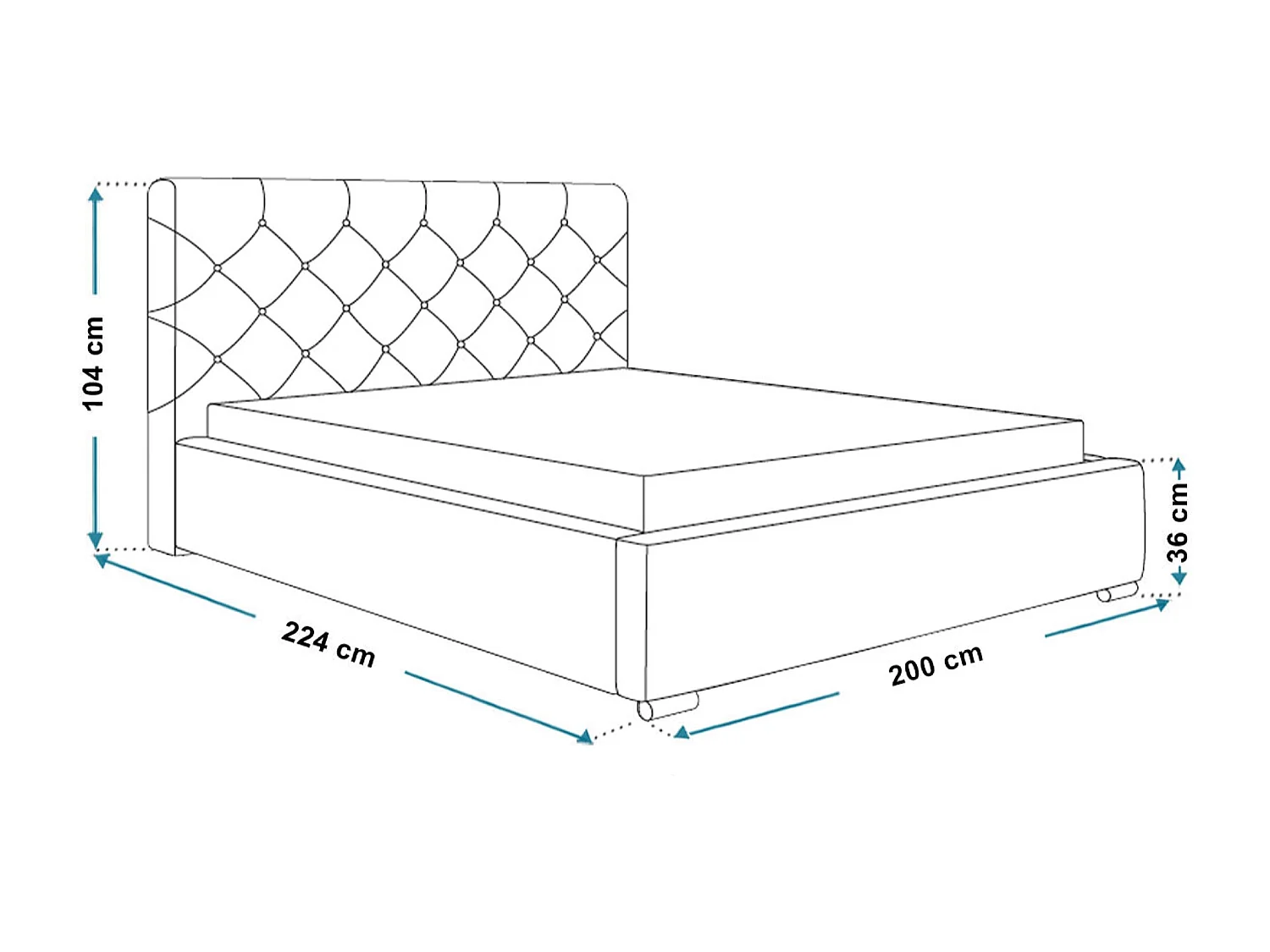 Lit rembourré Boston avec tête de lit, 180x200 cm, lit double avec coffre de rangement et sommier à lattes en bois, tissu velours, couleur : bleu foncé