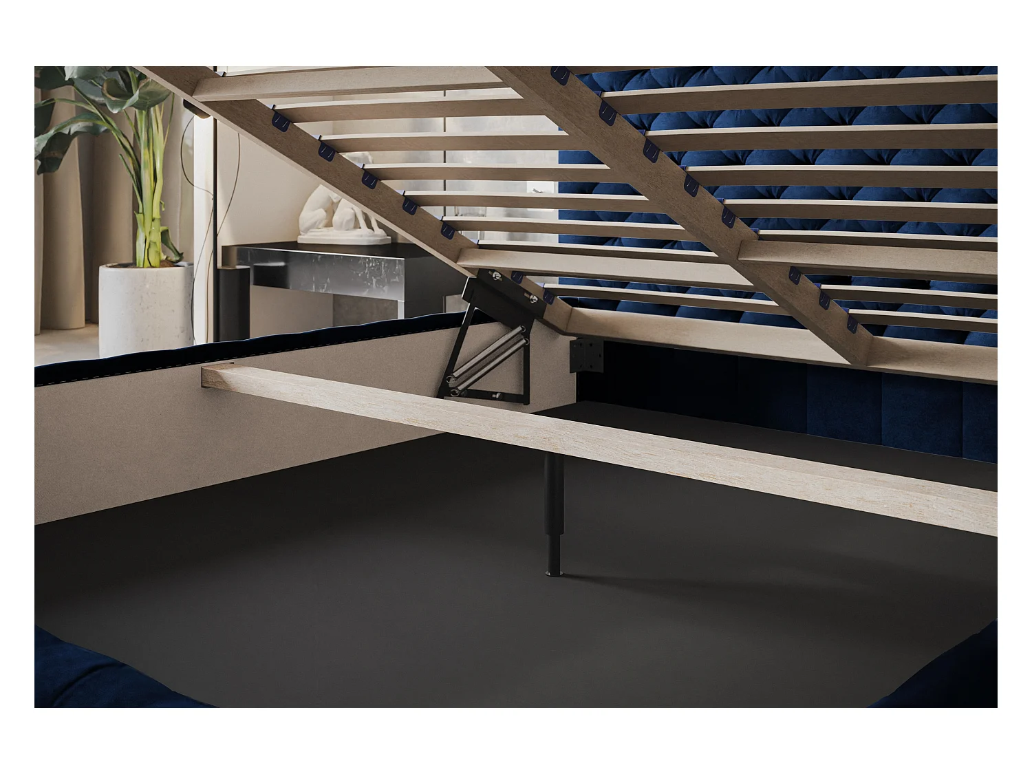 Lit rembourré MIAMI SLIM avec tête de lit, 180 x 200 cm, lit double avec coffre de rangement et sommier à lattes en bois, couleur : noir, tissu velours