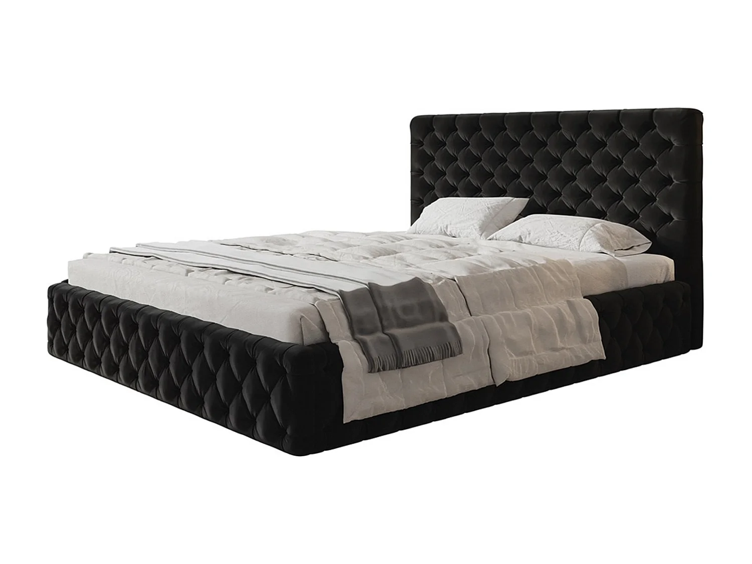 Lit rembourré MIAMI SLIM avec tête de lit, 180 x 200 cm, lit double avec coffre de rangement et sommier à lattes en bois, couleur : noir, tissu velours