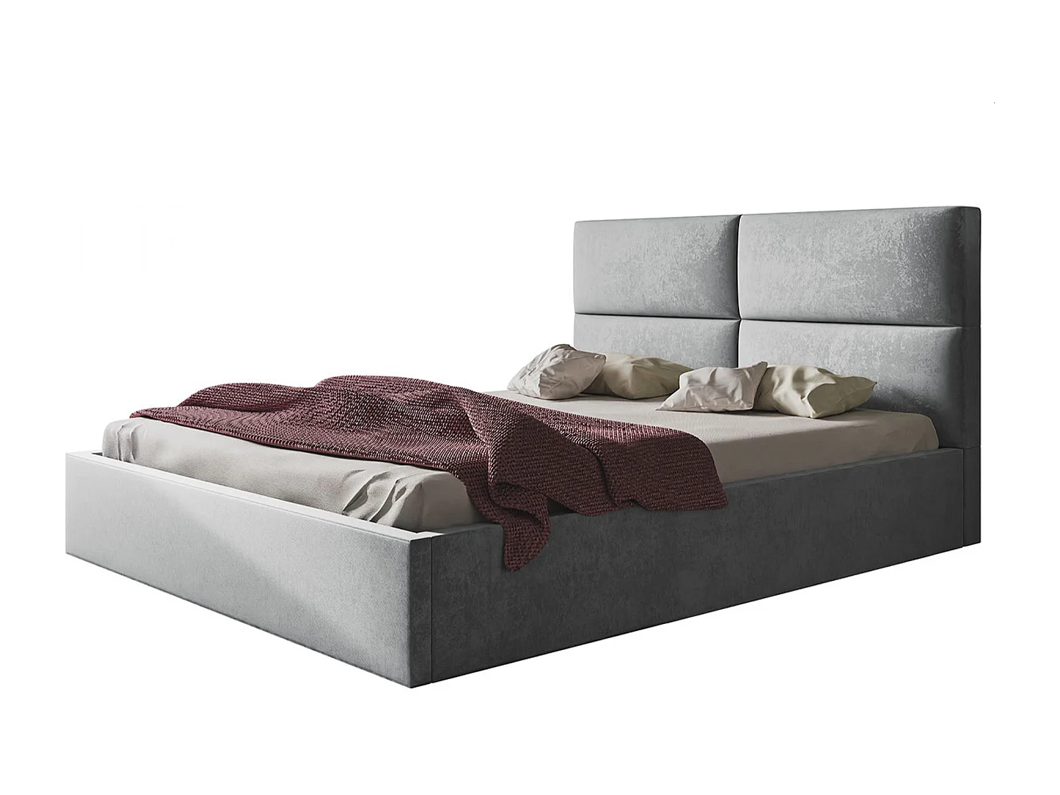 Lit rembourré LIZBONA SLIM avec tête de lit, 120 x 200 cm, lit double avec coffre de rangement et sommier à lattes en bois, couleur : gris, tissu velours