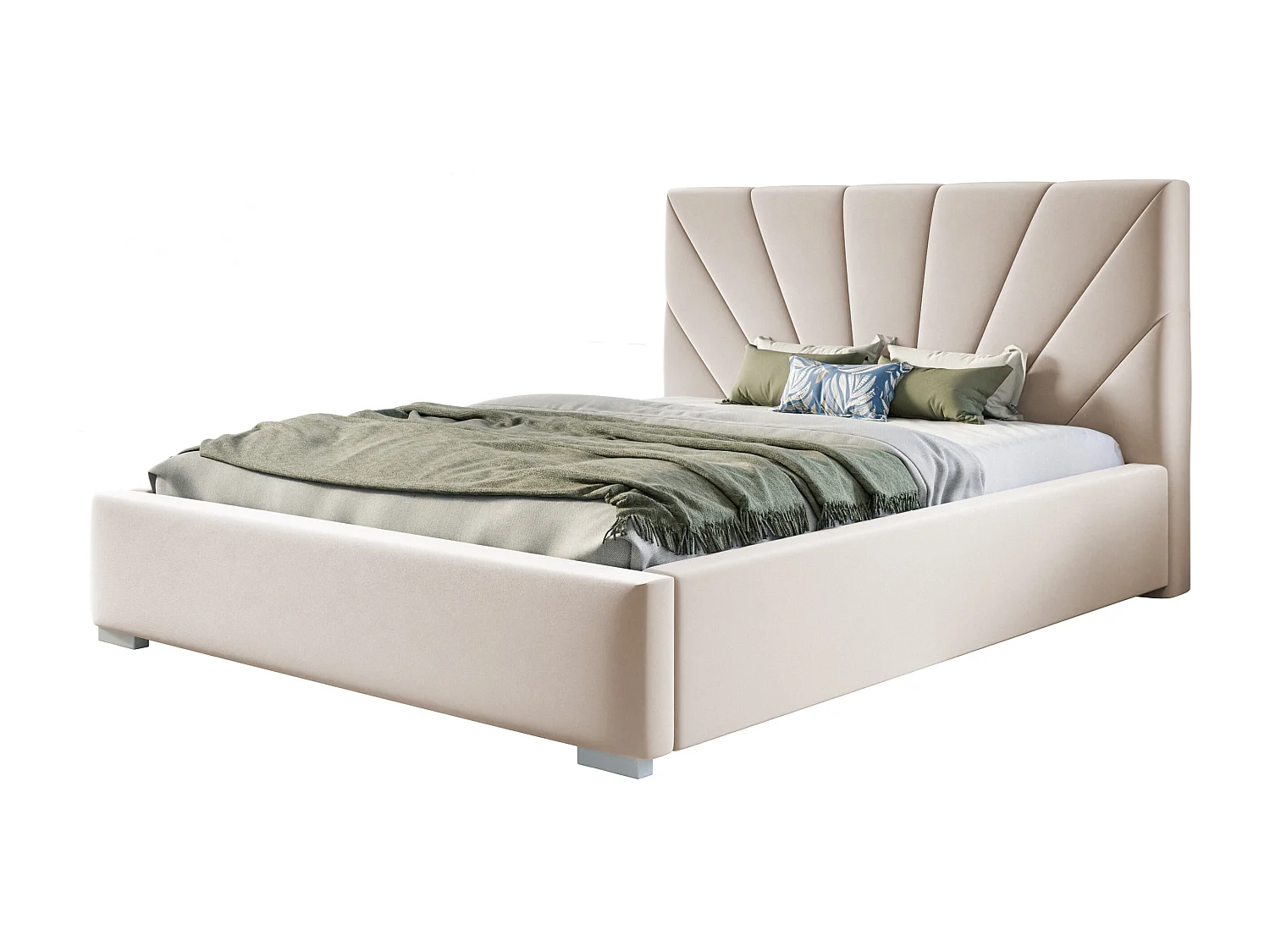Lit rembourré Denver avec tête de lit, 180x200 cm, lit double avec coffre de rangement et sommier à lattes en bois, tissu velours, couleur : sable
