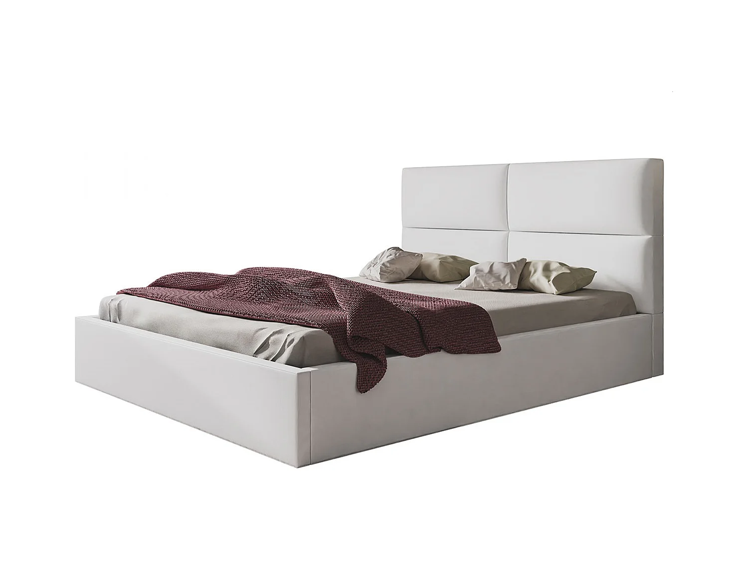 Lit rembourré LIZBONA SLIM avec tête de lit, 180 x 200 cm, lit double avec coffre de rangement et sommier à lattes en bois, couleur : gris clair, tissu velours