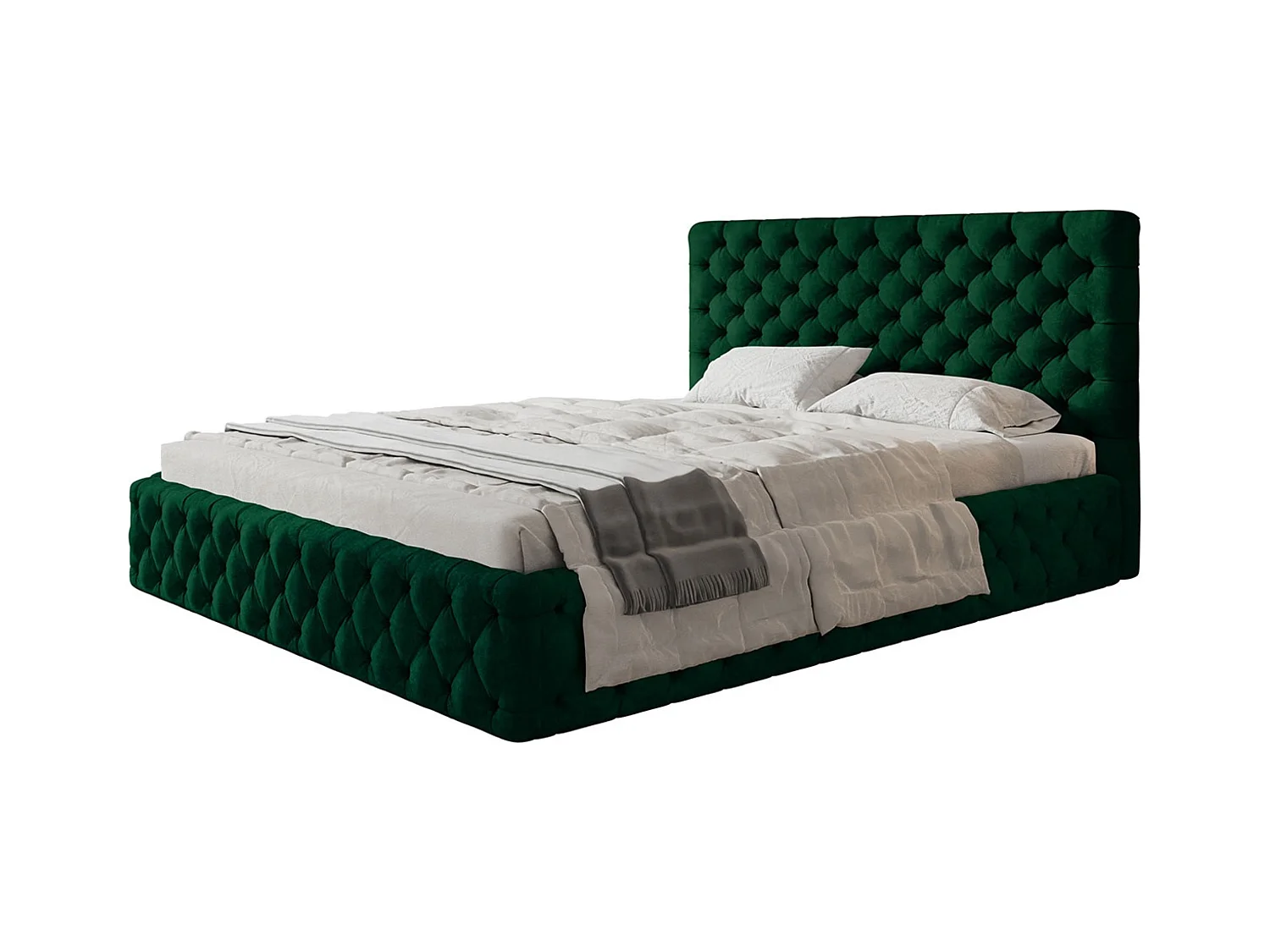 Lit rembourré MIAMI SLIM avec tête de lit, 140 x 200 cm, lit double avec coffre de rangement et sommier à lattes en bois, couleur : vert, tissu velours