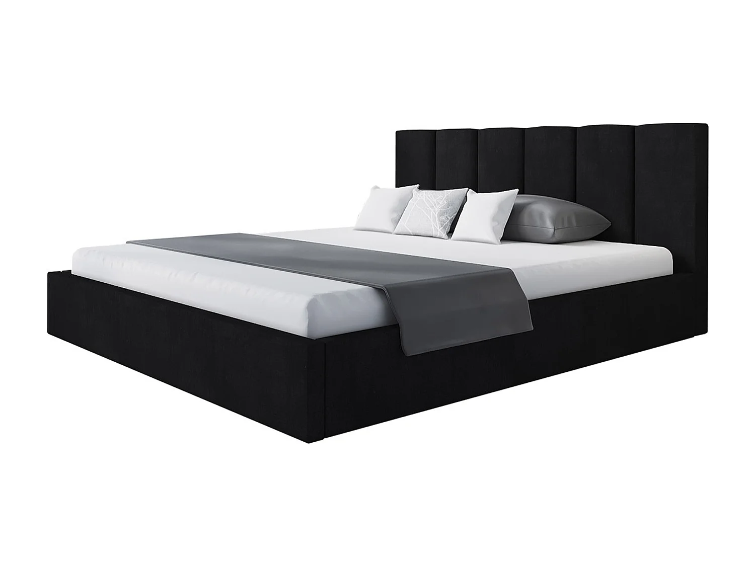 Lit rembourré TOKIO SLIM avec tête de lit, 180 x 200 cm, lit double avec coffre de rangement et sommier à lattes en bois, couleur : noir, tissu velours