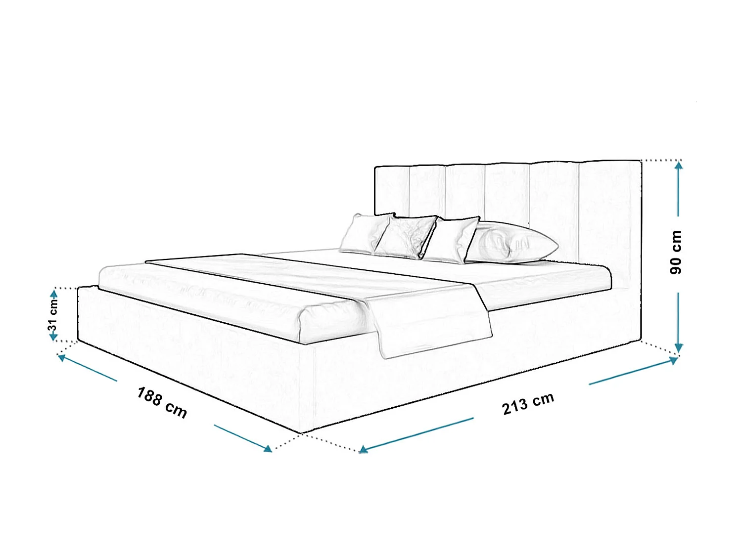 Lit rembourré TOKIO SLIM avec tête de lit, 180 x 200 cm, lit double avec coffre de rangement et sommier à lattes en bois, couleur : noir, tissu velours