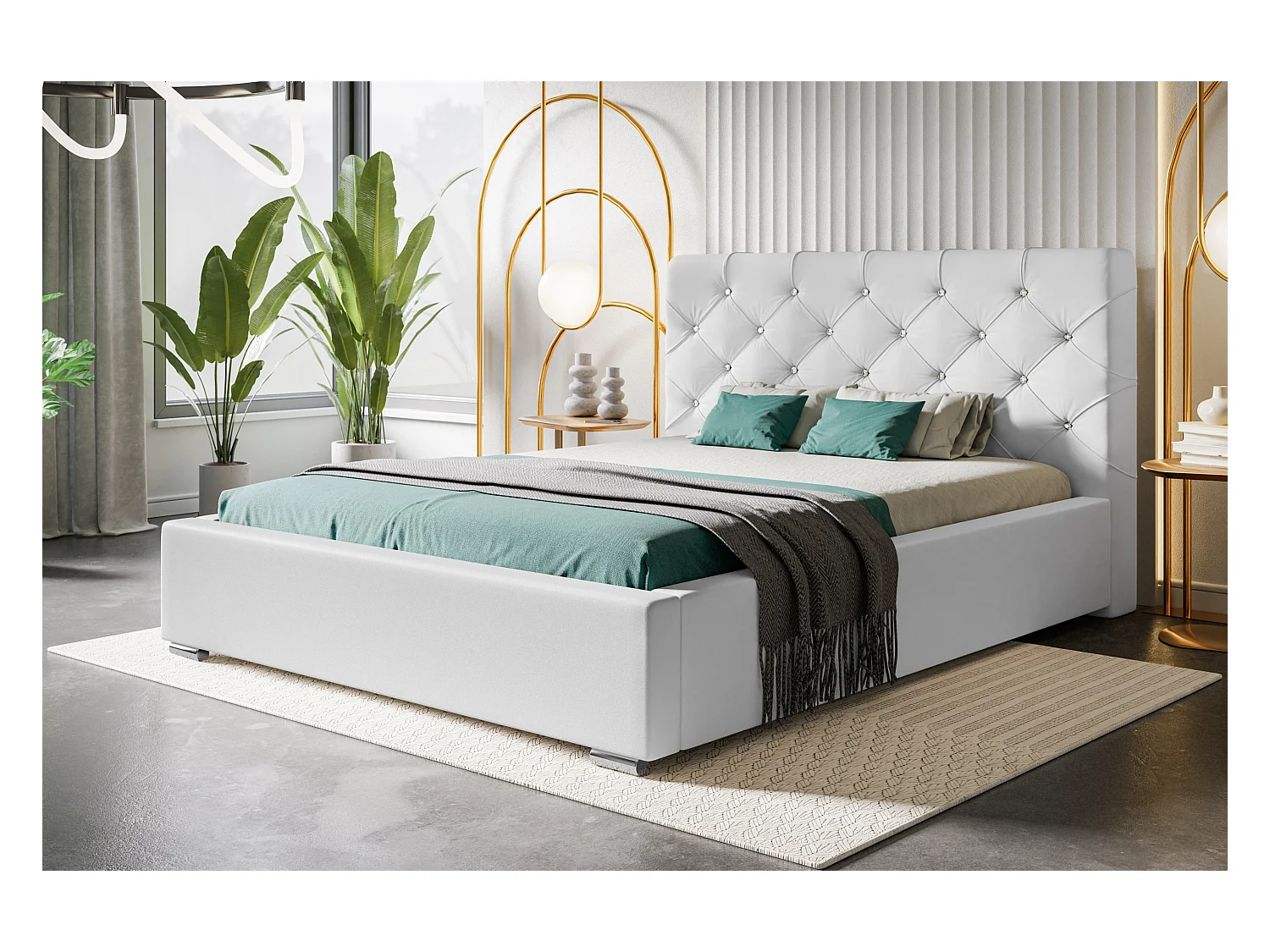 Lit rembourré Boston avec tête de lit, 120x200 cm, lit double avec coffre de rangement et sommier à lattes en bois, tissu velours, couleur : vert