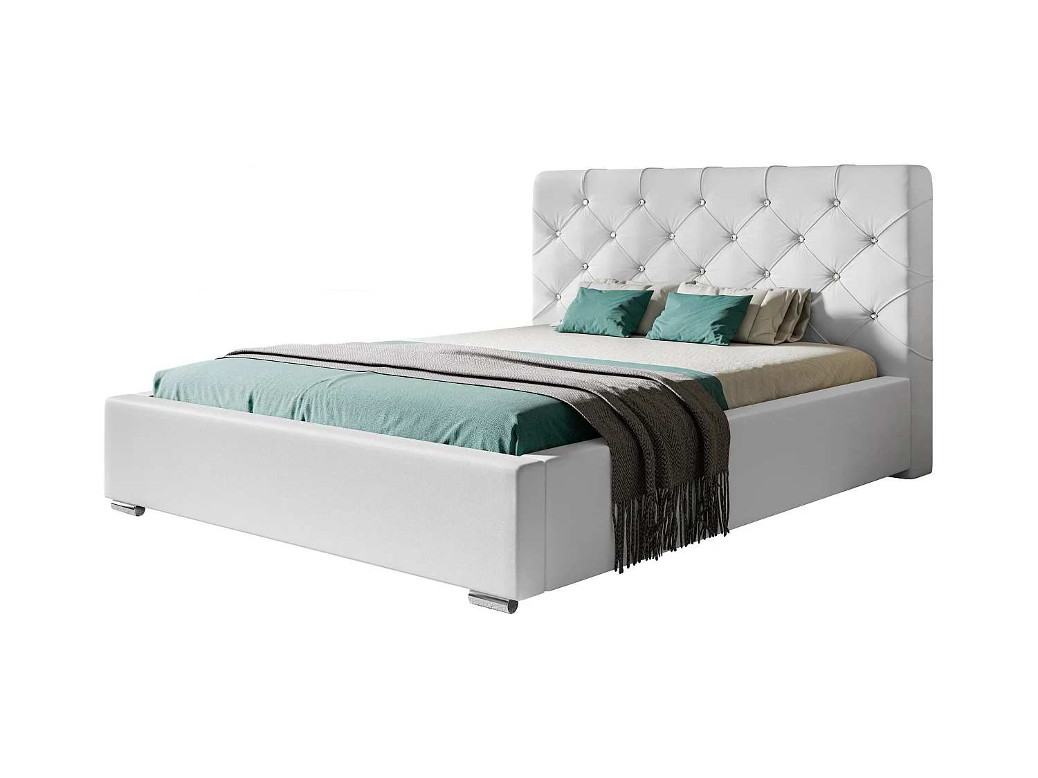 Lit rembourré Boston avec tête de lit, 120x200 cm, lit double avec coffre de rangement et sommier à lattes en bois, tissu velours, couleur : vert