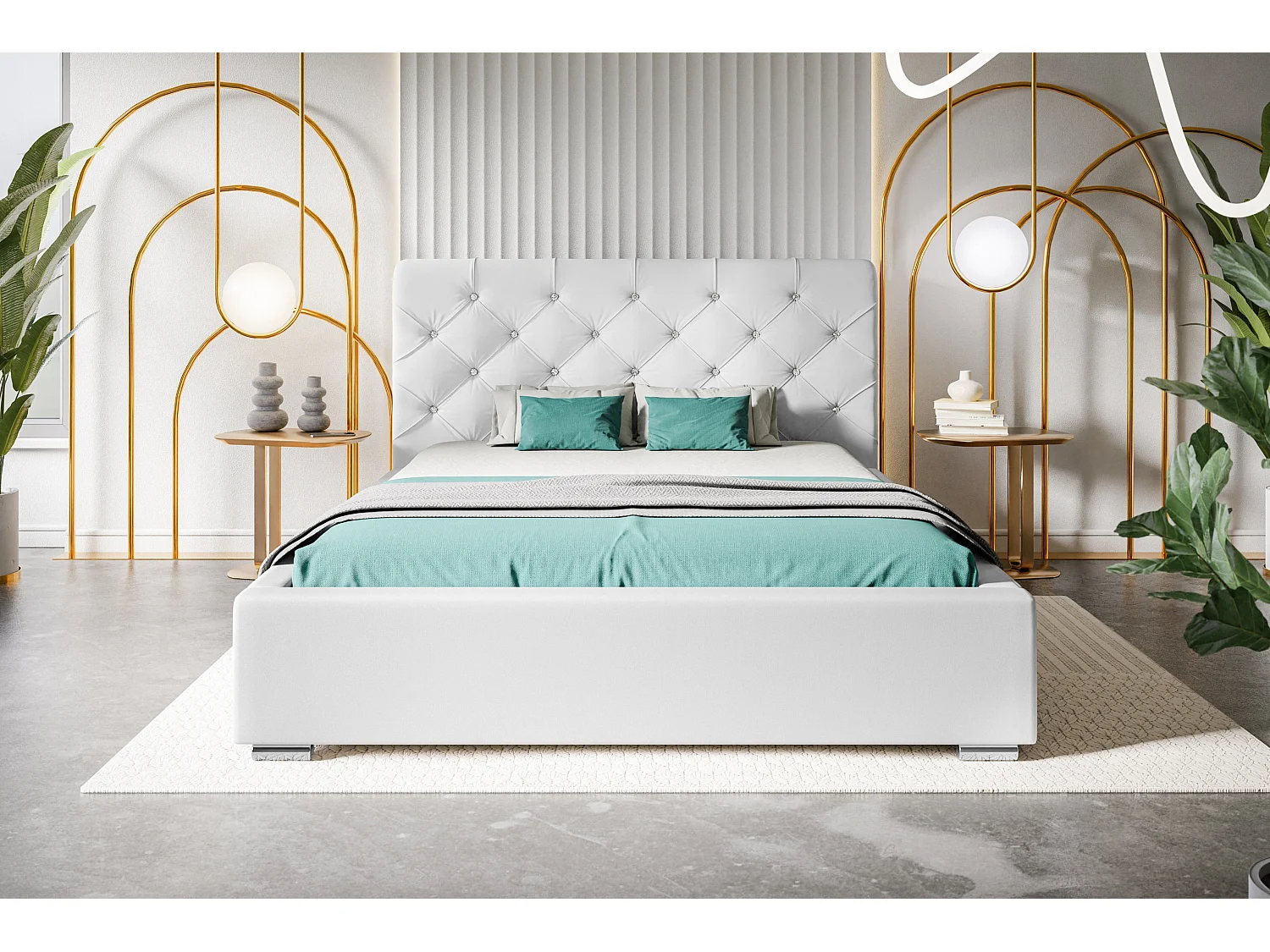 Lit rembourré Boston avec tête de lit, 120x200 cm,  avec coffre de rangement et sommier à lattes en bois, tissu velours, couleur: vert