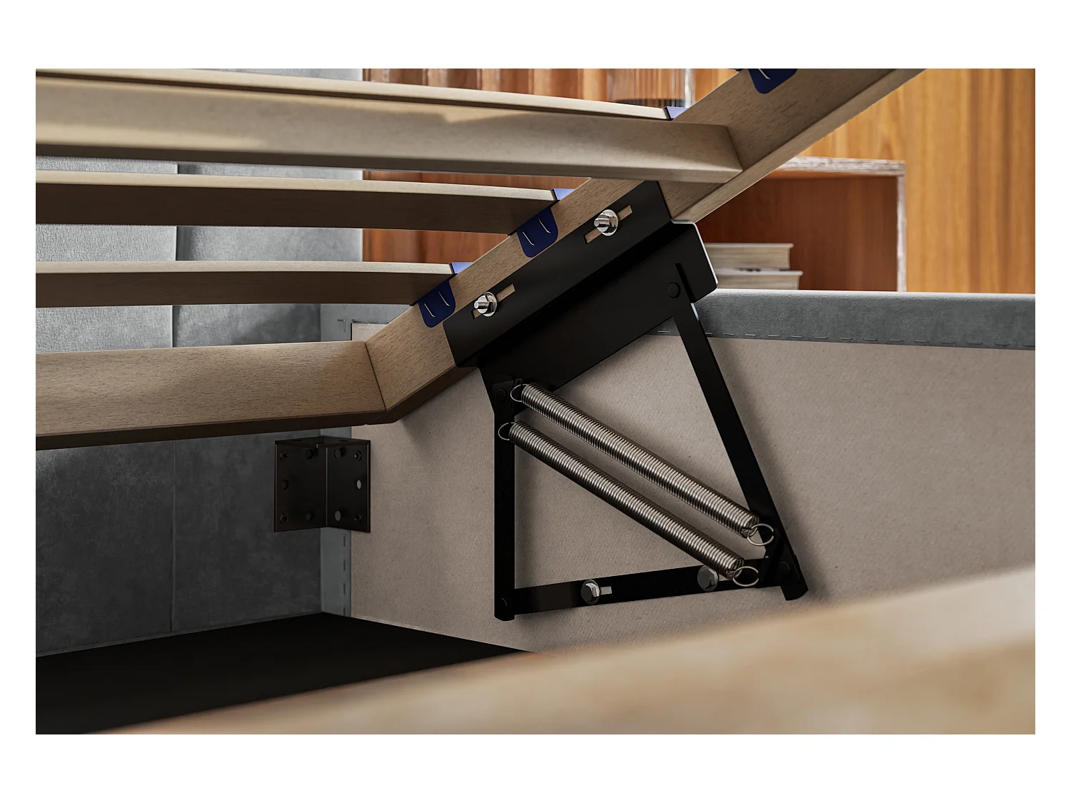 Lit rembourré TOKIO SLIM avec tête de lit, 140 x 200 cm, lit double avec coffre de rangement et sommier à lattes en bois, couleur : noir, tissu velours