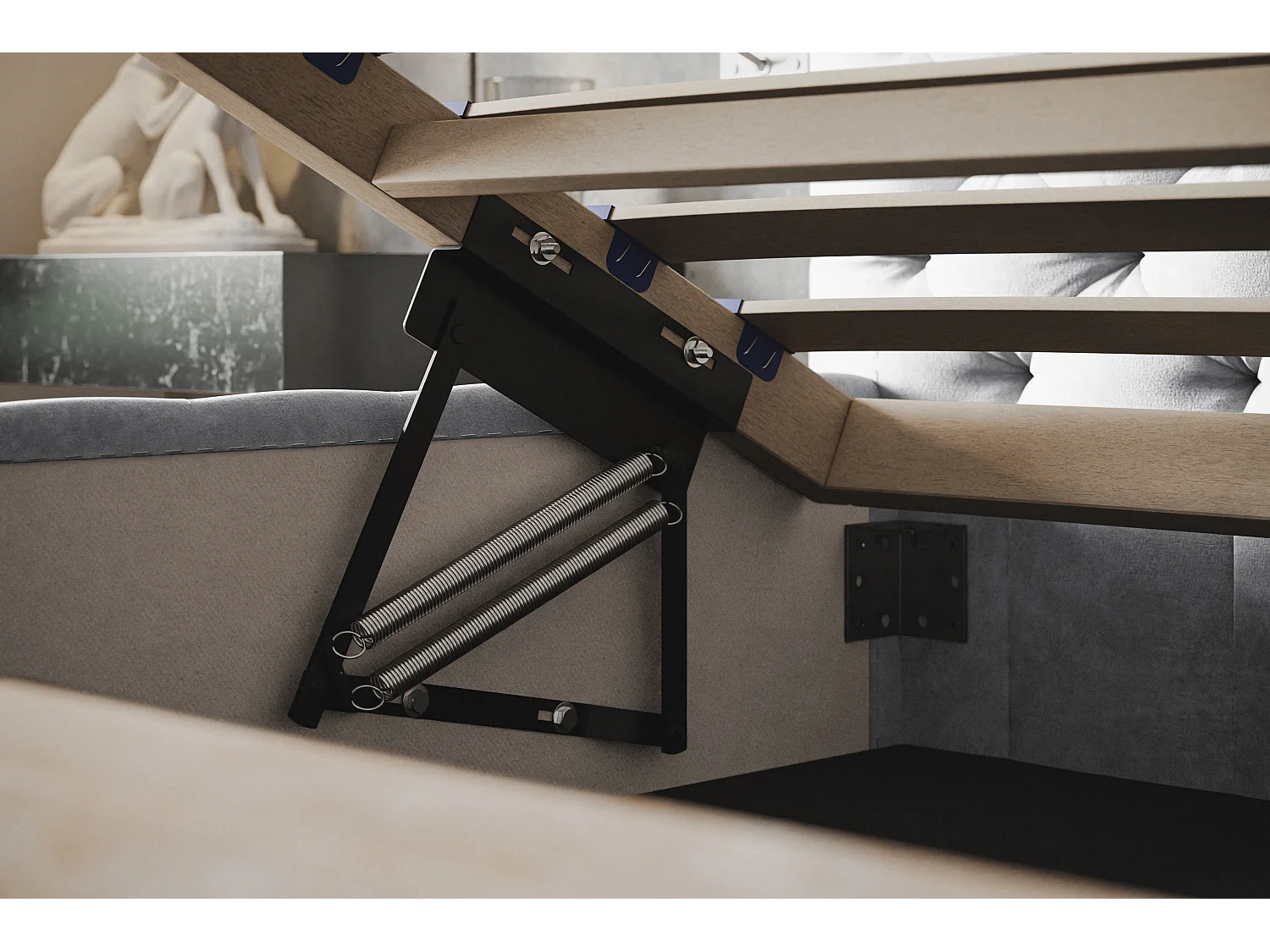 Lit rembourré MIAMI SLIM avec tête de lit, 180 x 200 cm, lit double avec coffre de rangement et sommier à lattes en bois, couleur : gris, tissu velours