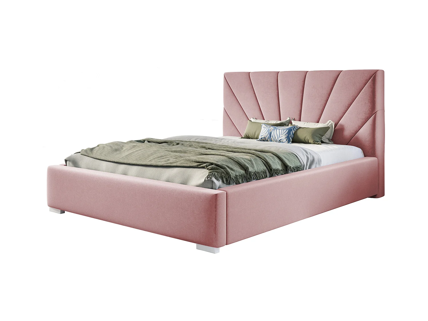 Lit rembourré Denver avec tête de lit, 120x200 cm, lit double avec coffre de rangement et sommier à lattes en bois, tissu velours, couleur : rose