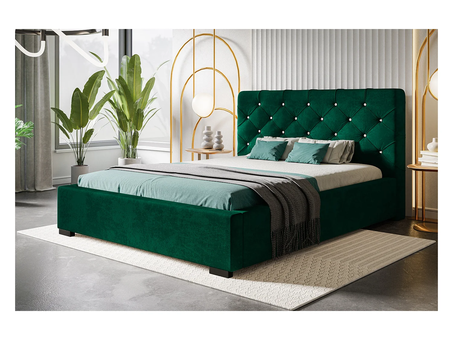 Lit rembourré Boston avec tête de lit, 180x200 cm, lit double avec coffre de rangement et sommier à lattes en bois, similicuir, couleur : blanc