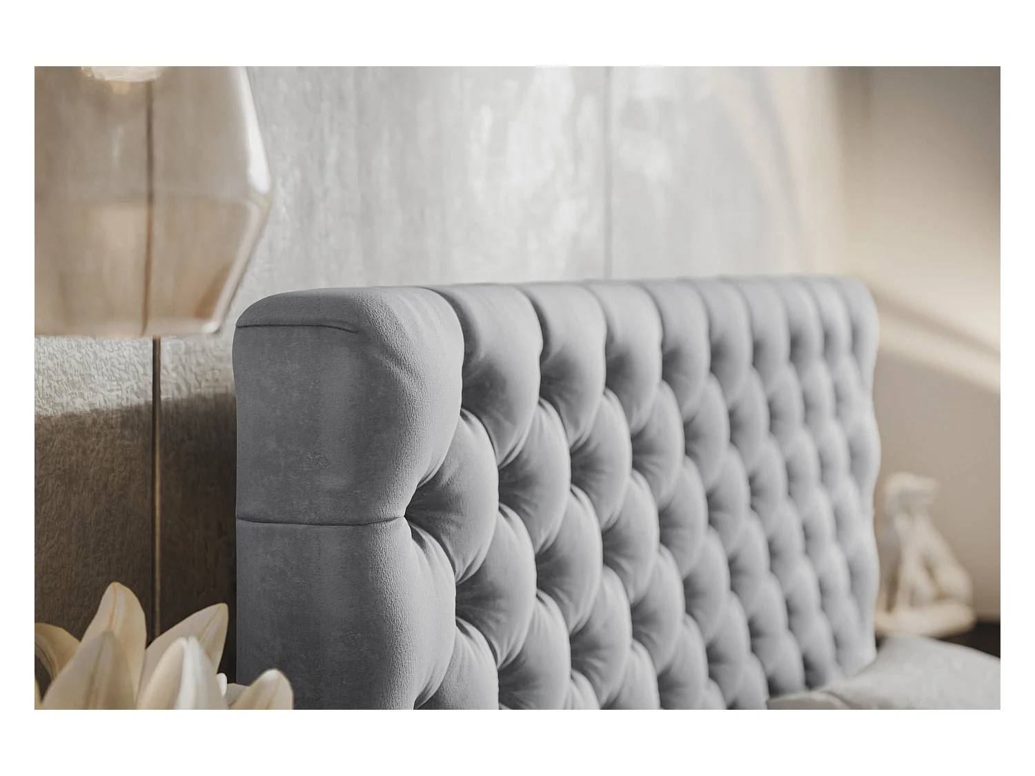 Lit rembourré MIAMI SLIM avec tête de lit, 160 x 200 cm, lit double avec coffre de rangement et sommier à lattes en bois, couleur : gris, tissu velours