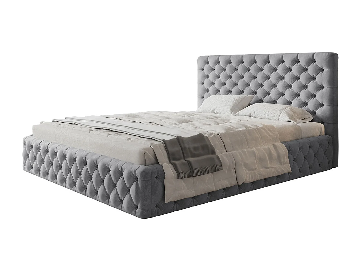 Lit rembourré MIAMI SLIM avec tête de lit, 160 x 200 cm, lit double avec coffre de rangement et sommier à lattes en bois, couleur : gris, tissu velours