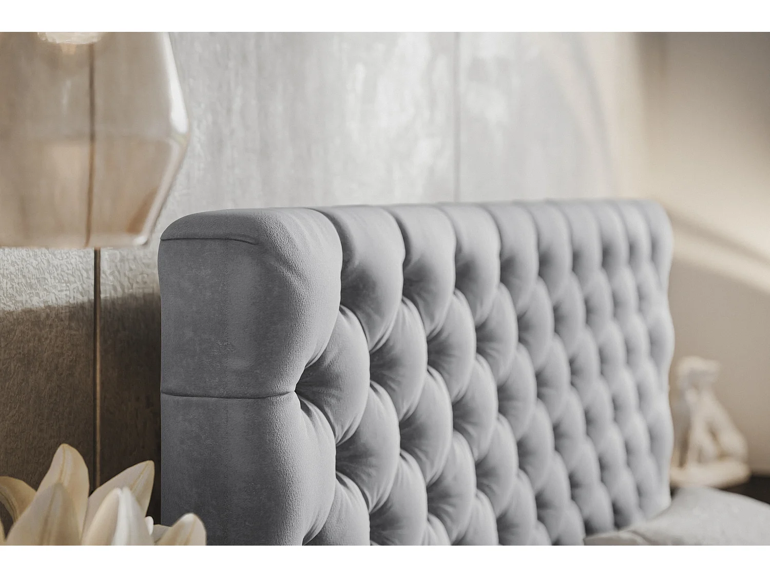 Lit rembourré MIAMI SLIM avec tête de lit, 160 x 200 cm, lit double avec coffre de rangement et sommier à lattes en bois, couleur : gris, tissu velours