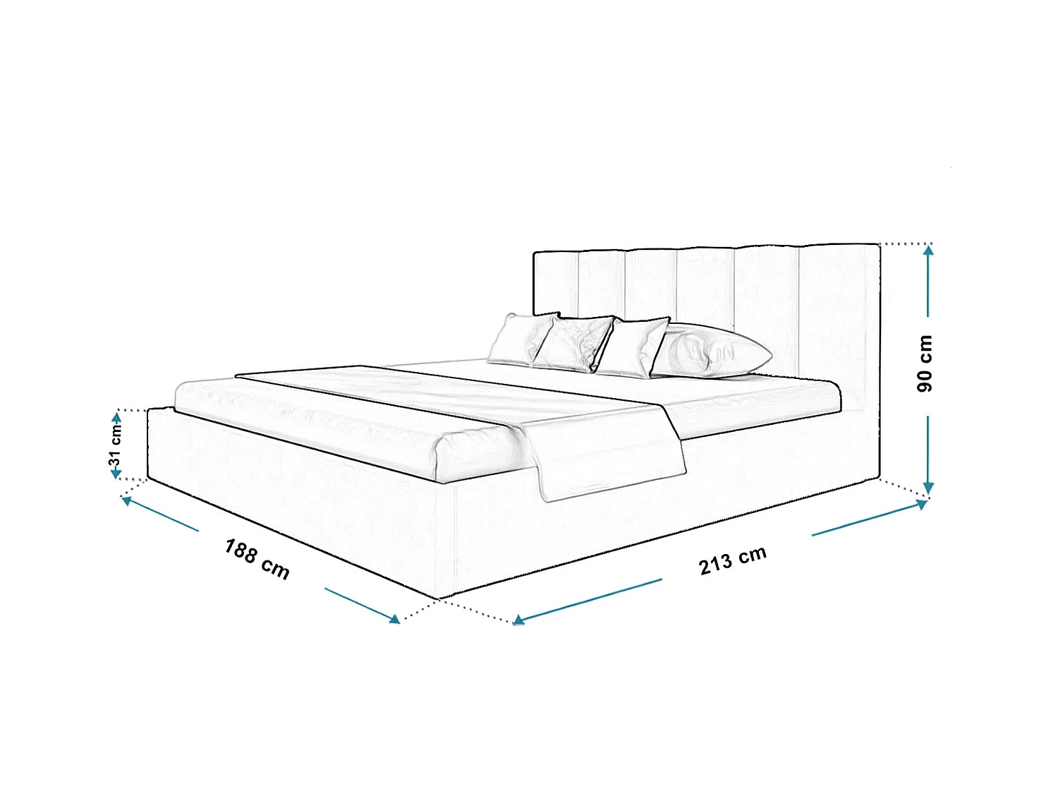 Lit rembourré TOKIO SLIM avec tête de lit, 180 x 200 cm, lit double avec coffre de rangement et sommier à lattes en bois, couleur : gris, tissu velours