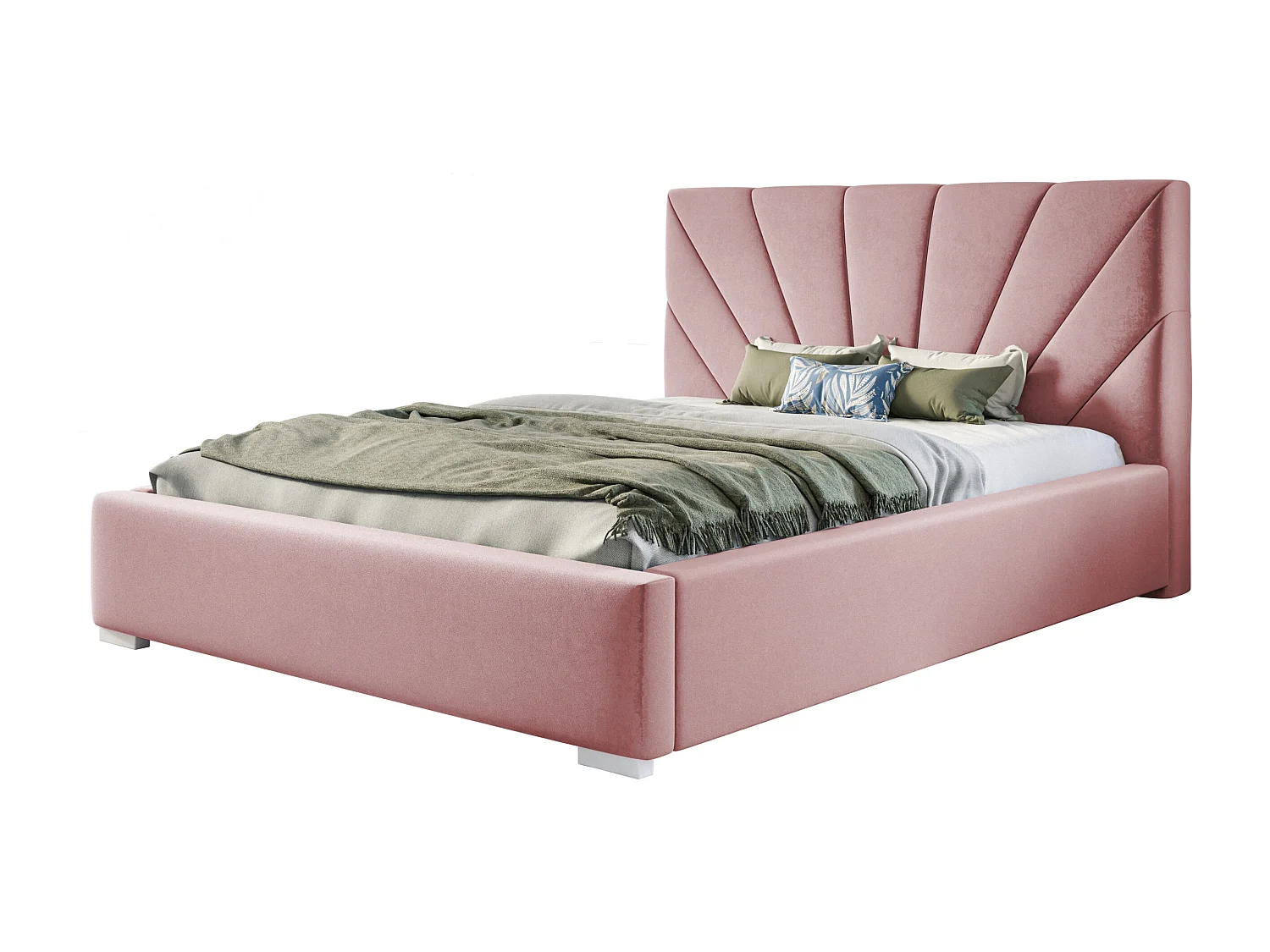 Lit rembourré Denver avec tête de lit, 140x200 cm,  avec coffre de rangement et sommier à lattes en bois, tissu velours, couleur: rose