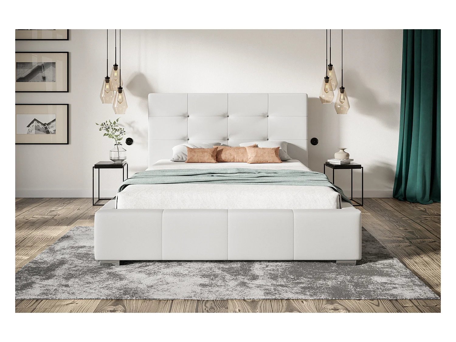 Lit rembourré Oslo avec tête de lit, 180x200 cm, lit double avec coffre de rangement et sommier à lattes en bois, tissu structuré, couleur : gris foncé