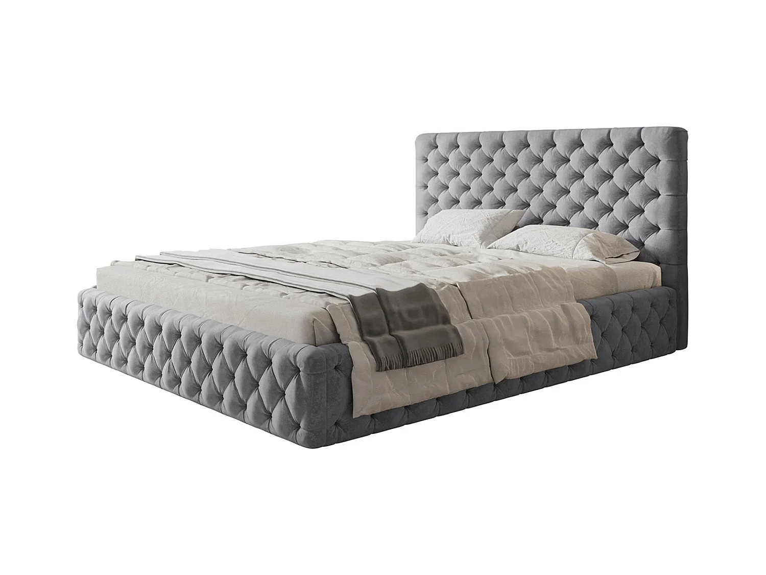 Lit rembourré MIAMI SLIM avec tête de lit, 120 x 200 cm, lit double avec coffre de rangement et sommier à lattes en bois, couleur : gris, tissu velours