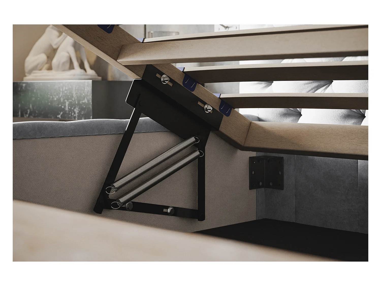 Lit rembourré MIAMI SLIM avec tête de lit, 120 x 200 cm, lit double avec coffre de rangement et sommier à lattes en bois, couleur : gris, tissu velours