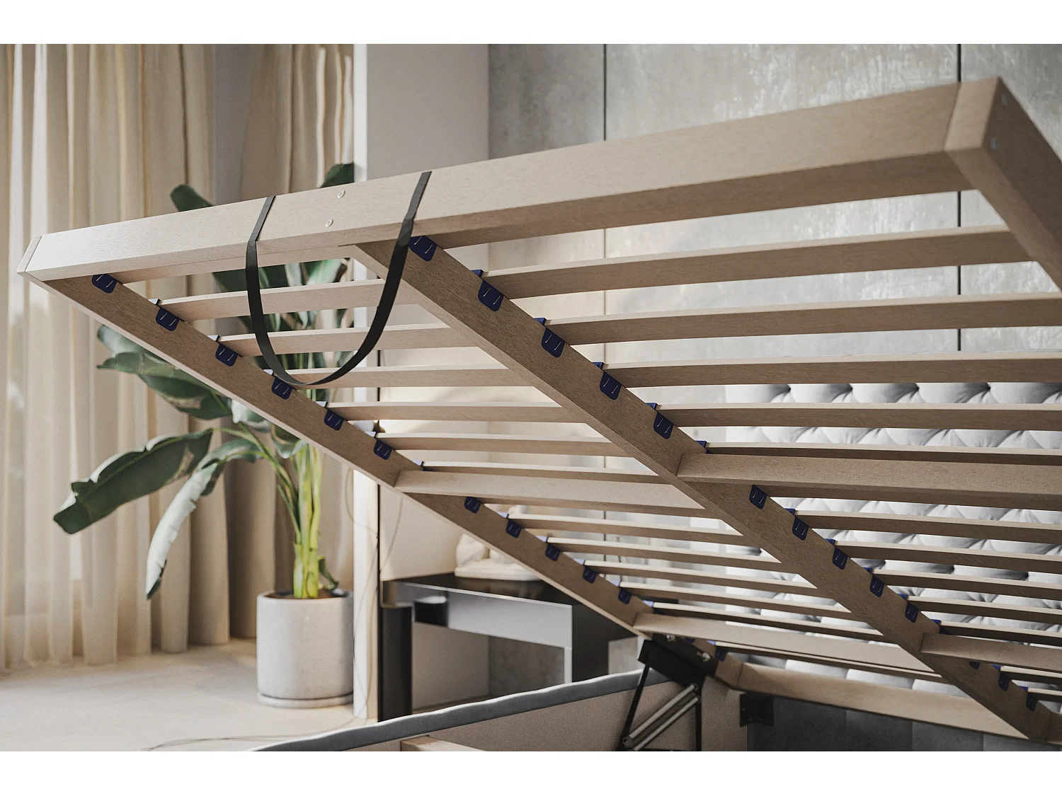 Lit rembourré MIAMI SLIM avec tête de lit, 120 x 200 cm, lit double avec coffre de rangement et sommier à lattes en bois, couleur : gris, tissu velours