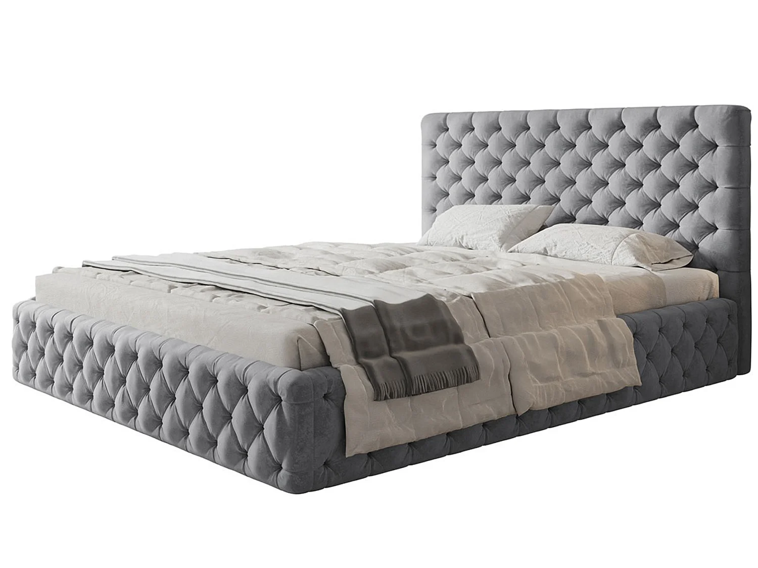 Lit rembourré MIAMI SLIM avec tête de lit, 120 x 200 cm, lit double avec coffre de rangement et sommier à lattes en bois, couleur : gris, tissu velours