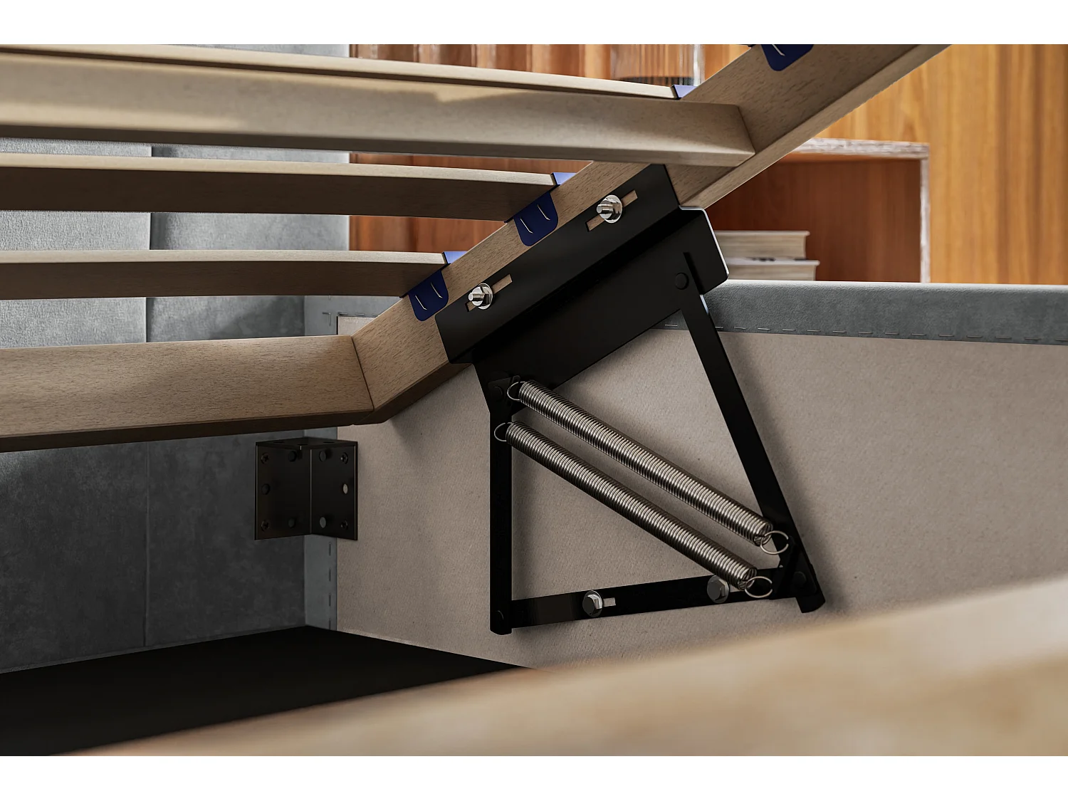 Lit rembourré TOKIO SLIM avec tête de lit, 120 x 200 cm, lit double avec coffre de rangement et sommier à lattes en bois, couleur : noir, tissu velours