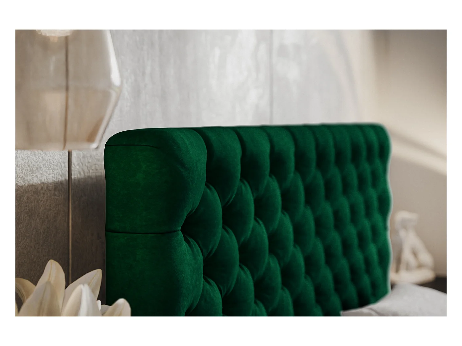 Lit rembourré MIAMI SLIM avec tête de lit, 180 x 200 cm, lit double avec coffre de rangement et sommier à lattes en bois, couleur : vert, tissu velours