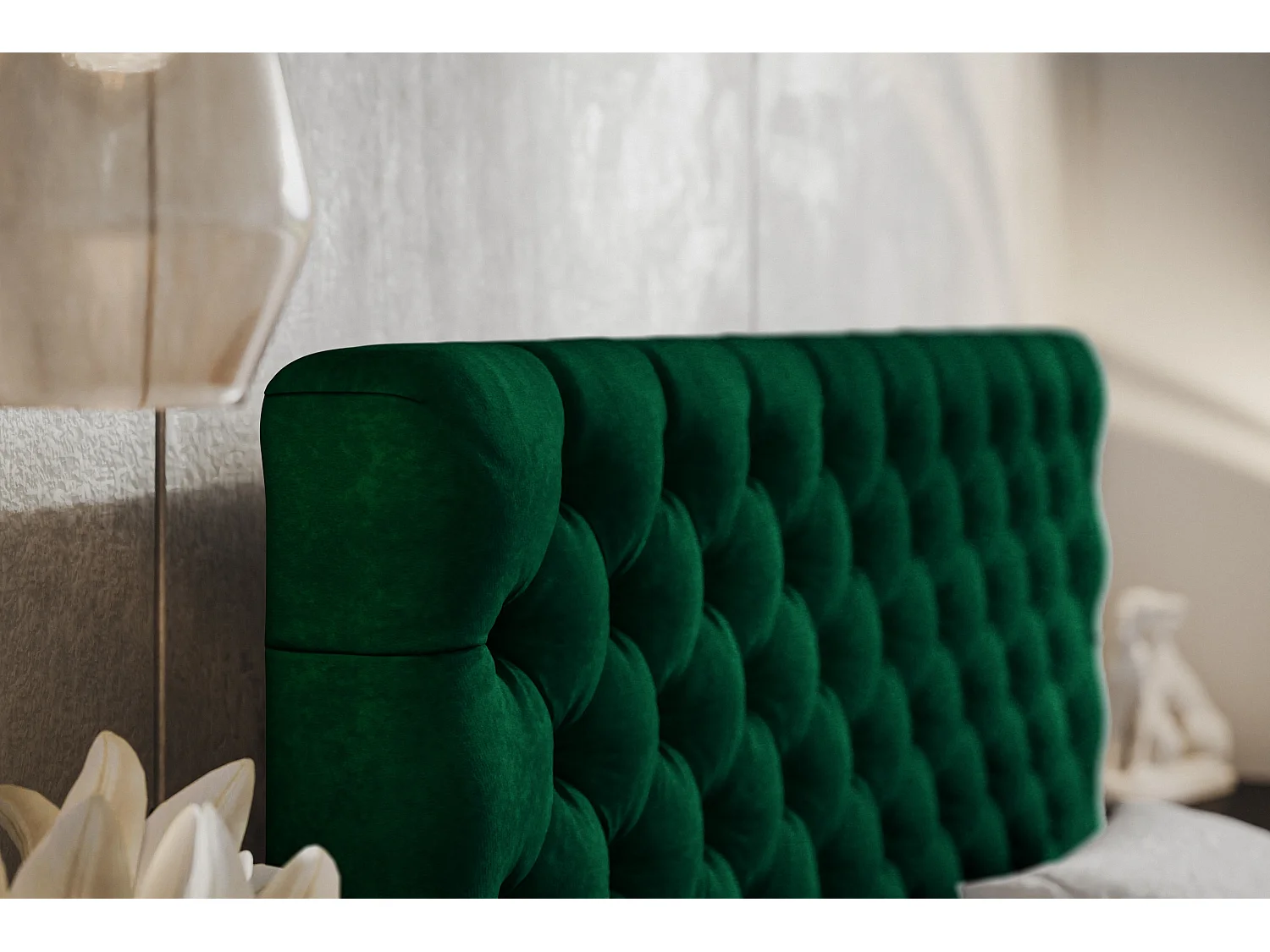 Lit rembourré MIAMI SLIM avec tête de lit, 180 x 200 cm, lit double avec coffre de rangement et sommier à lattes en bois, couleur : vert, tissu velours