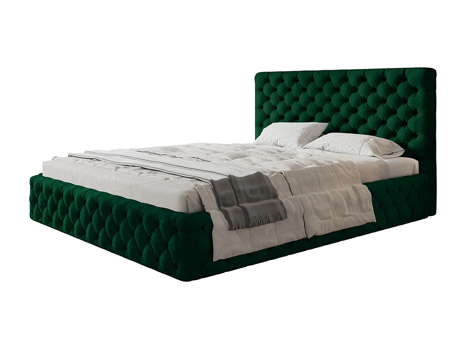 Lit rembourré MIAMI SLIM avec tête de lit, 180 x 200 cm, lit double avec coffre de rangement et sommier à lattes en bois, couleur : vert, tissu velours