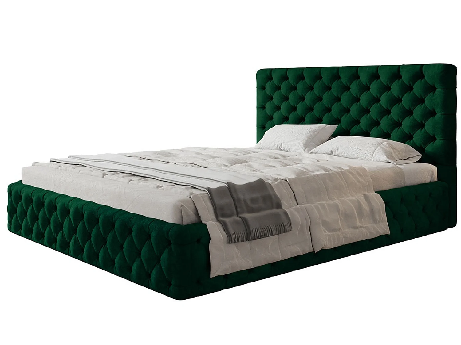Lit rembourré MIAMI SLIM avec tête de lit, 180 x 200 cm, lit double avec coffre de rangement et sommier à lattes en bois, couleur : vert, tissu velours