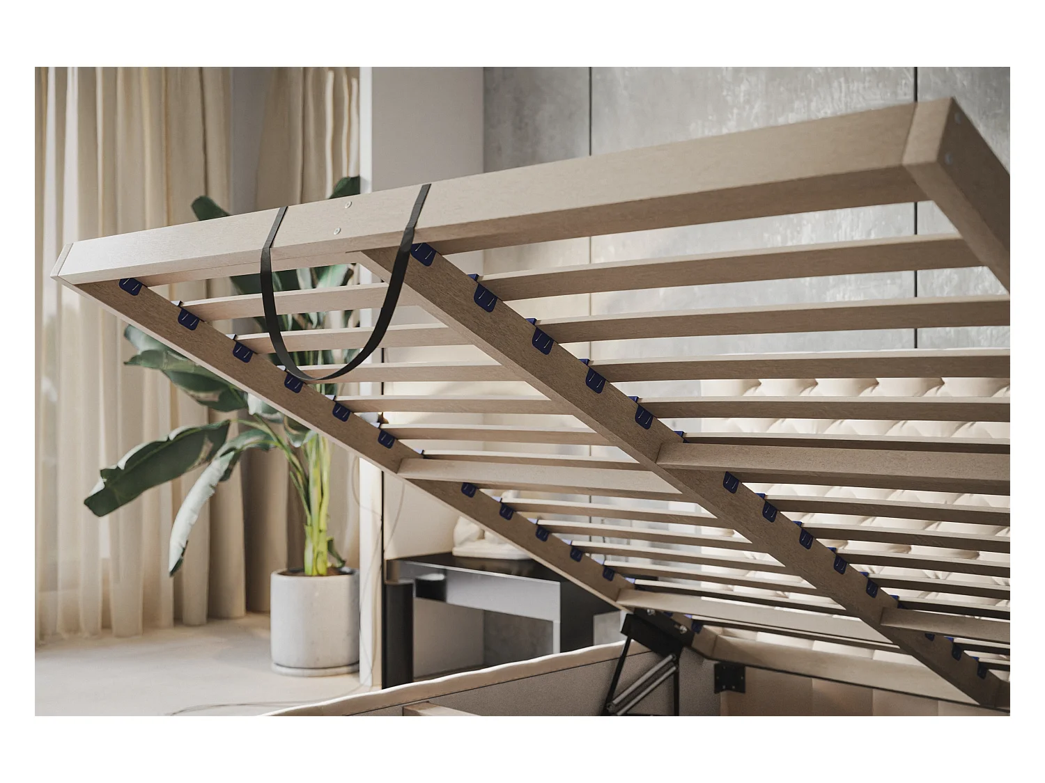 Lit rembourré MIAMI SLIM avec tête de lit, 160 x 200 cm, lit double avec coffre de rangement et sommier à lattes en bois, couleur : beige, tissu velours