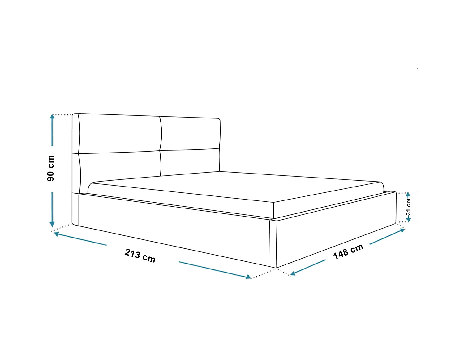 Lit rembourré LIZBONA SLIM avec tête de lit, 140 x 200 cm, lit double avec coffre de rangement et sommier à lattes en bois, couleur : gris clair, tissu velours