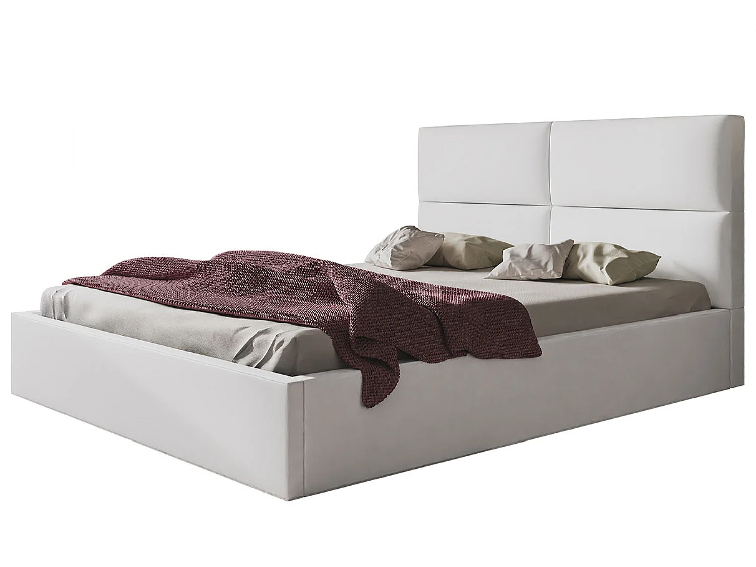 Lit rembourré LIZBONA SLIM avec tête de lit, 140 x 200 cm, lit double avec coffre de rangement et sommier à lattes en bois, couleur : gris clair, tissu velours
