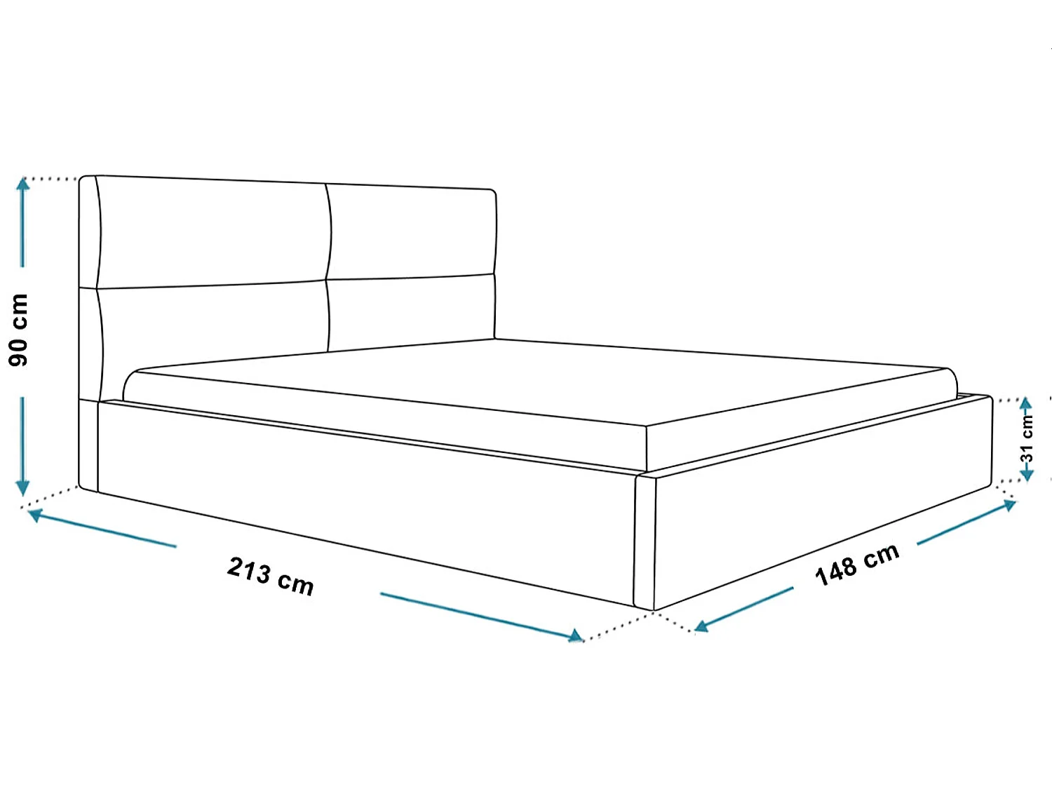 Lit rembourré LIZBONA SLIM avec tête de lit, 140 x 200 cm, lit double avec coffre de rangement et sommier à lattes en bois, couleur : gris clair, tissu velours