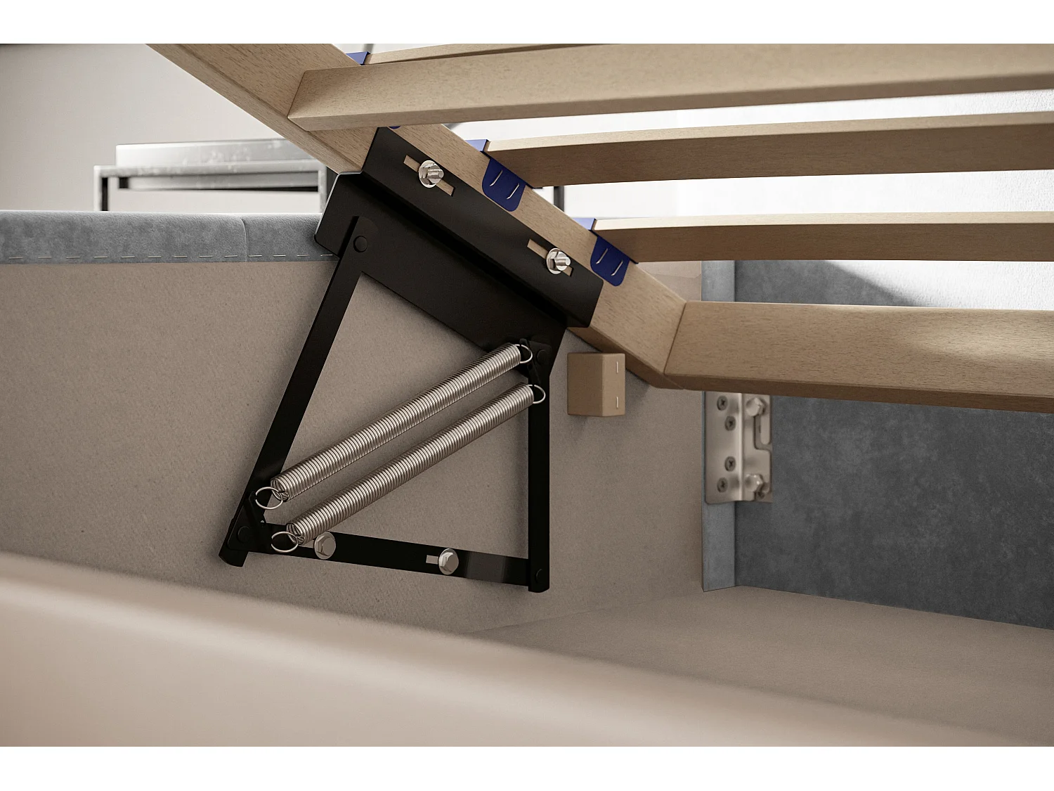 Lit rembourré Oslo avec tête de lit, 160x200 cm, lit double avec coffre de rangement et sommier à lattes en bois, tissu velours, couleur : gris