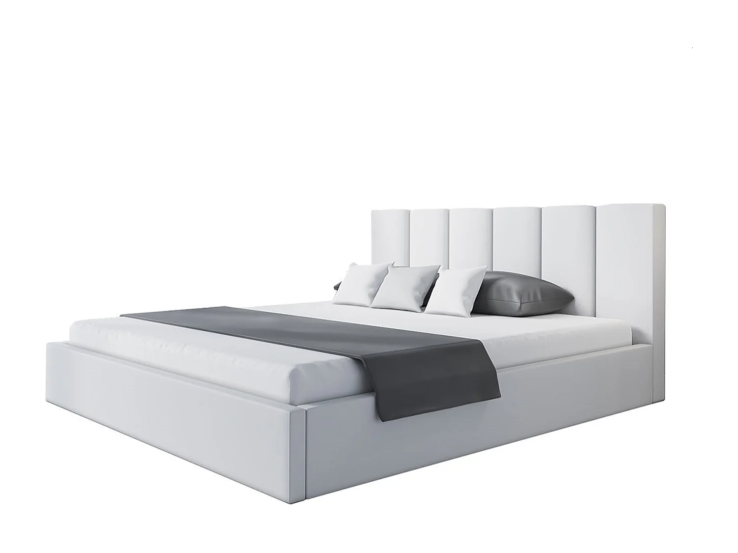 Lit rembourré TOKIO SLIM avec tête de lit, 140 x 200 cm, lit double avec coffre de rangement et sommier à lattes en bois, couleur : gris clair, tissu velours