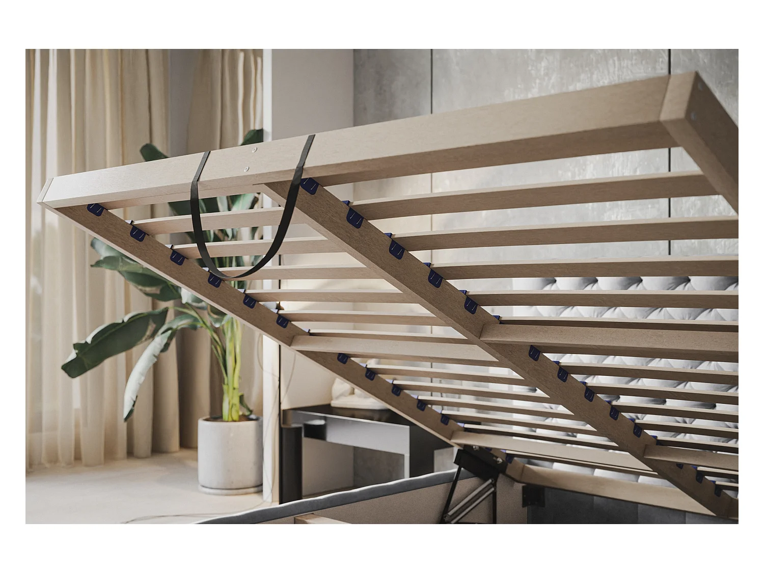 Lit rembourré MIAMI SLIM avec tête de lit, 140 x 200 cm, lit double avec coffre de rangement et sommier à lattes en bois, couleur : gris, tissu velours